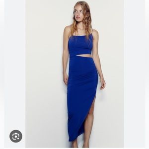 Zara cut out fitted asymmetrical dress S blue (dr2)